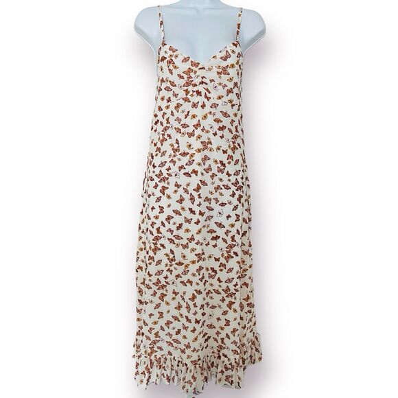Ultra Flirt Dresses & Skirts - Ultra Flirt Y2K Butterfly Midi Dress Size Medium Sheer White Brown Ruffle Lined